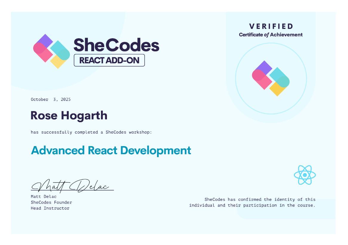 rose-hogarth-certificate-shecodes-responsive-add-on